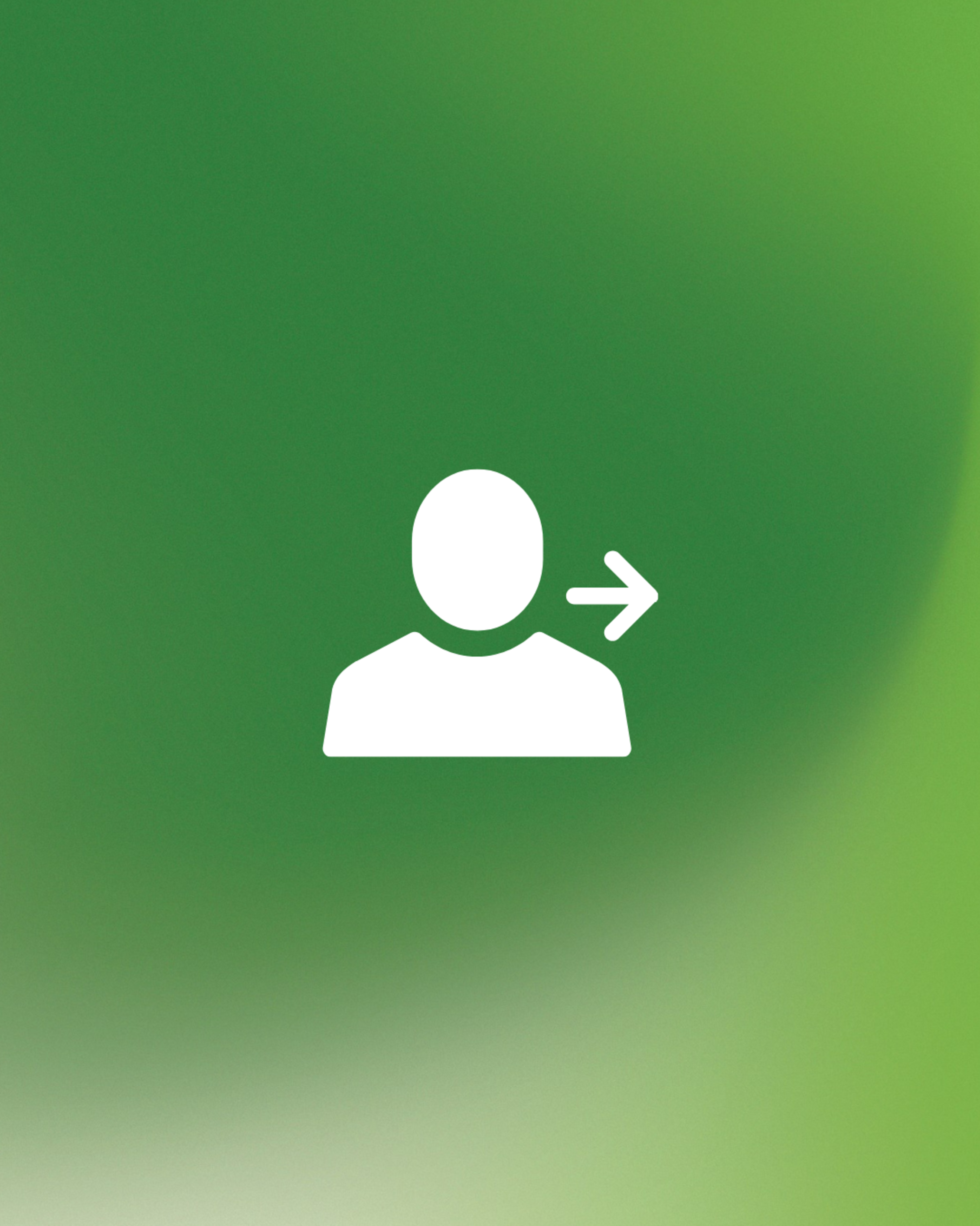 Icona bianca di persona con freccia verso destra su sfondo verde sfumato.﻿